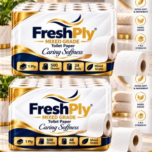 FreshPly Mixed Grade Toilet Paper - 1 Ply, 500 sheets