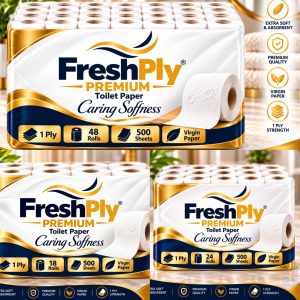 FreshPly Premium Toilet Paper - 1 Ply, 500 sheets